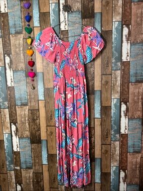 Snowflake Pink Smocked jumper with Blue Floral Accents